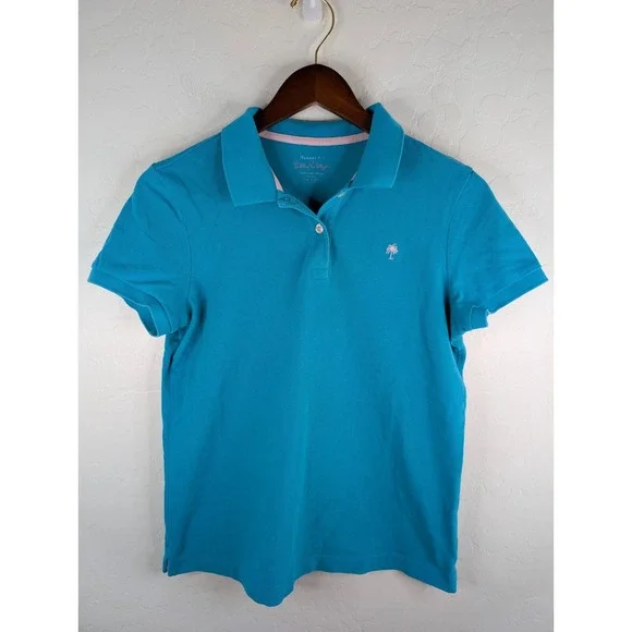 Lilly Pulitzer Teal Resort Fit Polo Shirt Top Women's Small 100% Cotton - Picture 3 of 10